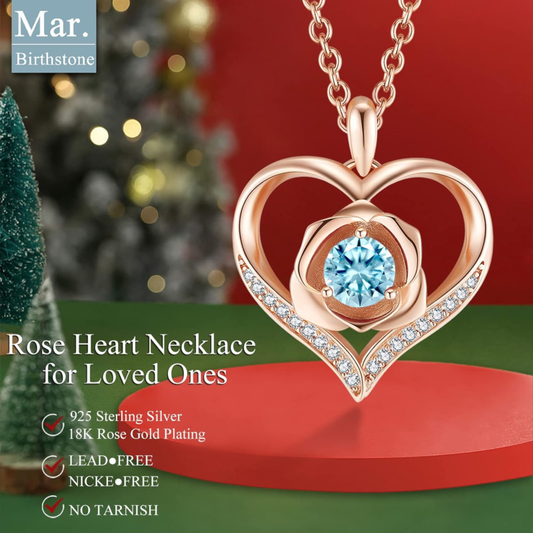 "Sterling Silver Rose Heart Necklace with Birthstone - Ideal Gift for Wife on We - Speedmerchant65 / The Hungry Bookworm / Fireside Books