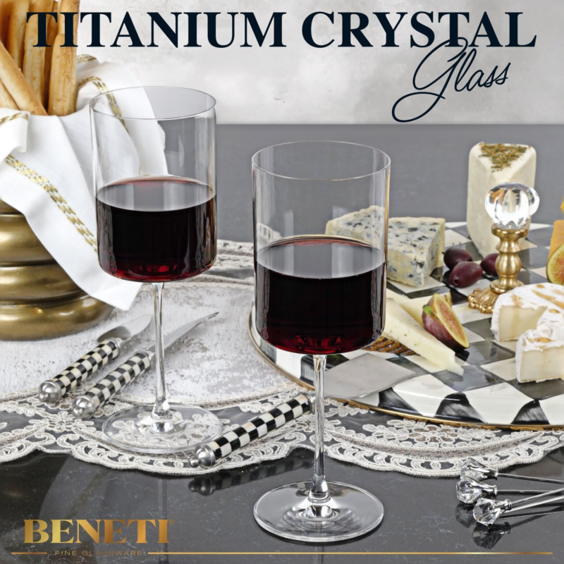 Professional Rewrite: ```Set of 4  Square Crystal Wine Glasses - Handblown in E - Speedmerchant65 / The Hungry Bookworm / Fireside Books