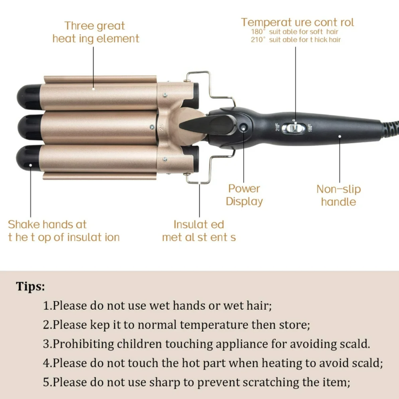 "3 Barrel Hair Waver: Create Beautiful Large and Small Curls with Adjustable Hea - Speedmerchant65 / The Hungry Bookworm / Fireside Books