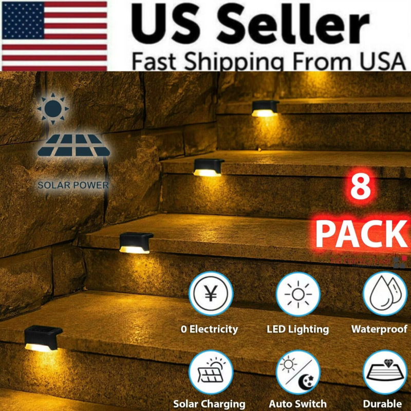 8 Pack New Solar Deck Lights Outdoor Waterproof LED Steps Lamps for Stairs Fence - Speedmerchant65 / The Hungry Bookworm / Fireside Books