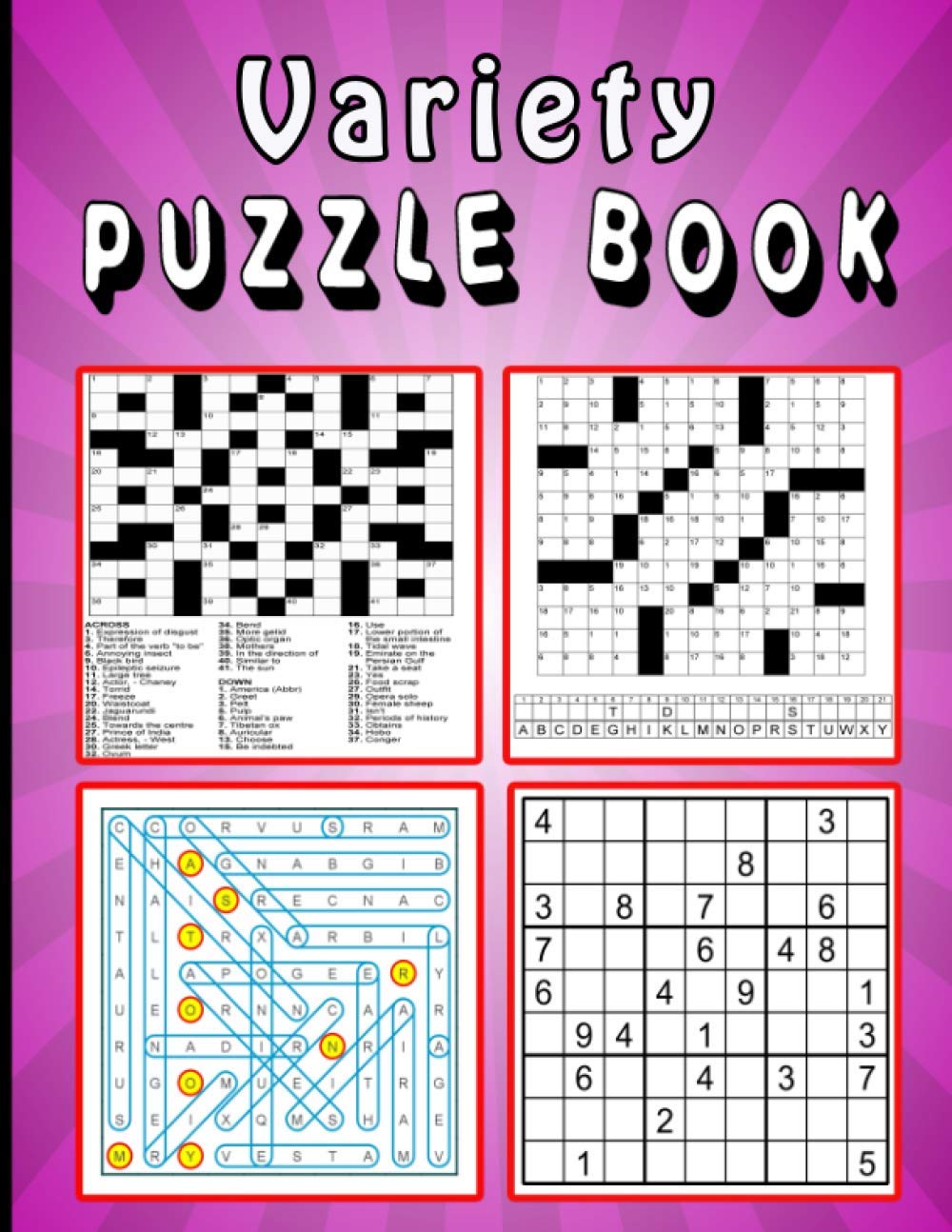 Variety Puzzle book: Large print Puzzle book! Soduko , word search , CodeWord and CrossWord 111 pages