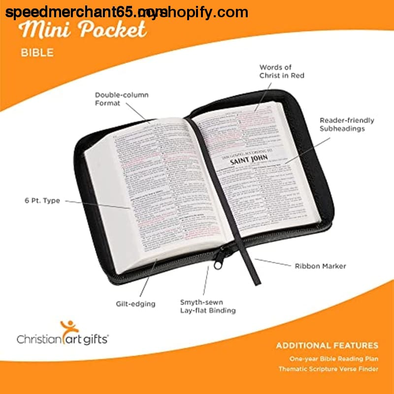 KJV Holy Bible Mini Pocket – Zippered Black Faux Leather