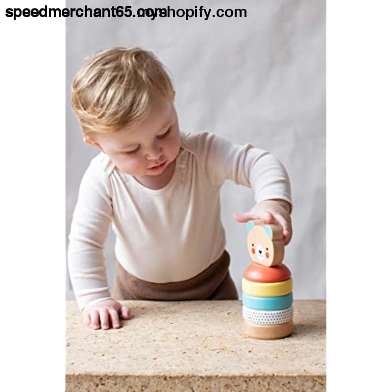 Petit Collage Happy Bear Wooden Stacking Toy – Solid Rings