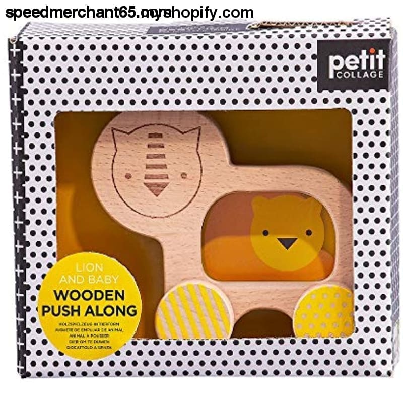 Petit Collage Lion and Baby Wooden Push Toy – Cute Rolling