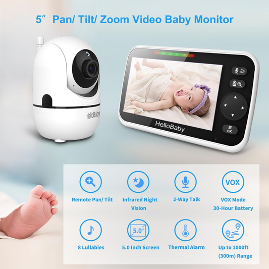 " 5'' Pan-Tilt-Zoom Video Baby Monitor with Night Vision"