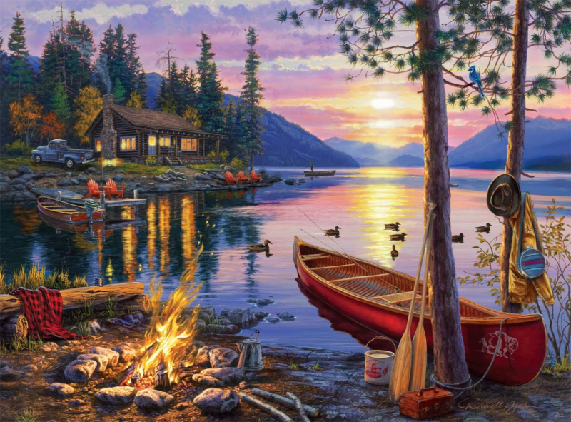 Professional title: " Darrell Bush" Canoe Lake 1000-Piece Jigsaw Puzzle - Speedmerchant65 / The Hungry Bookworm / Fireside Books