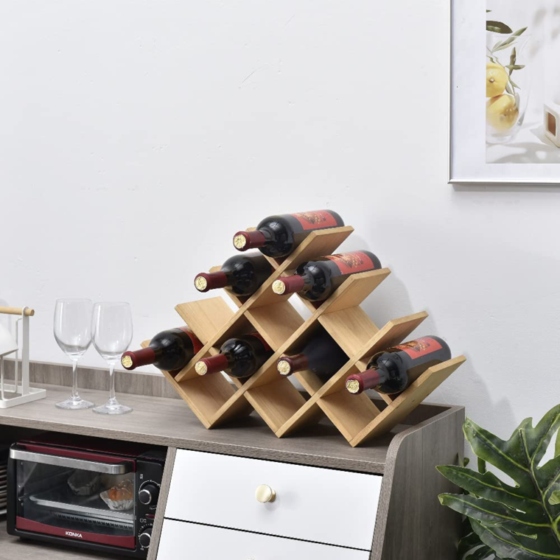 Professional title: " Wooden 13-Bottle Wine Rack - Natural Wood 4-Tier Wine Disp - Speedmerchant65 / The Hungry Bookworm / Fireside Books