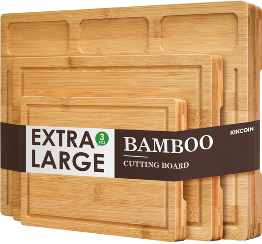 Bamboo Cutting Boards for Kitchen, (Set of 3) Kitchen Chopping Board with 3 Buil