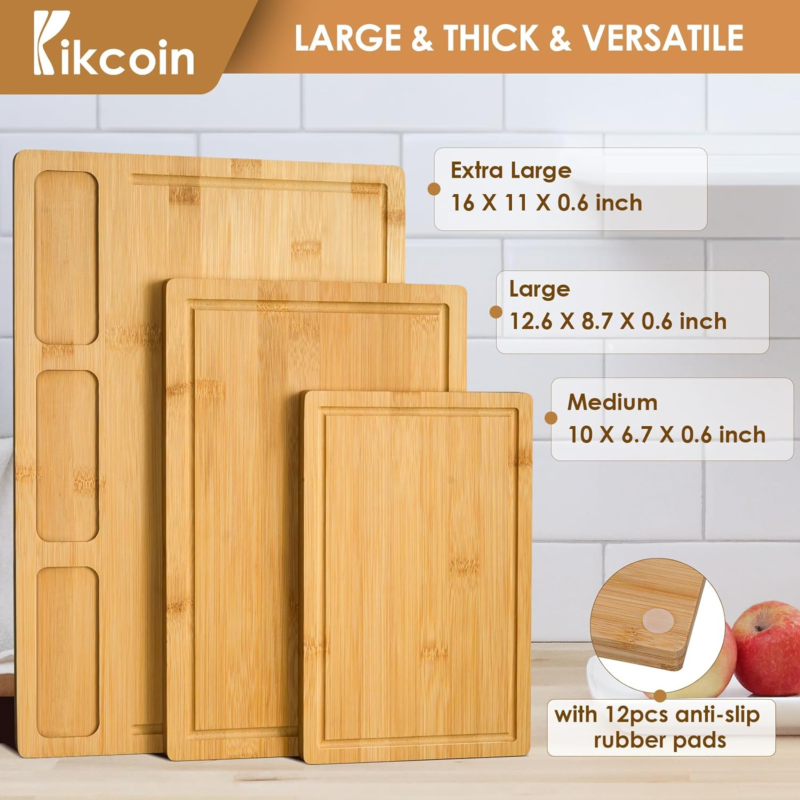 Bamboo Cutting Boards for Kitchen, (Set of 3) Kitchen Chopping Board with 3 Buil - Speedmerchant65 / The Hungry Bookworm / Fireside Books