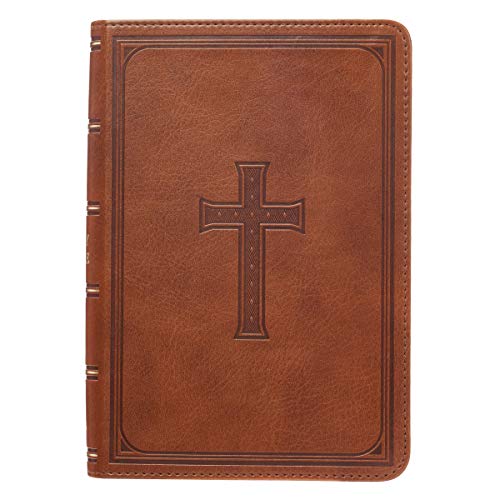 KJV Holy Bible, Large Print Compact Bible, Tan Faux Leather Bible w/Ribbon - The Hungry Bookworm & Speedmerchant65