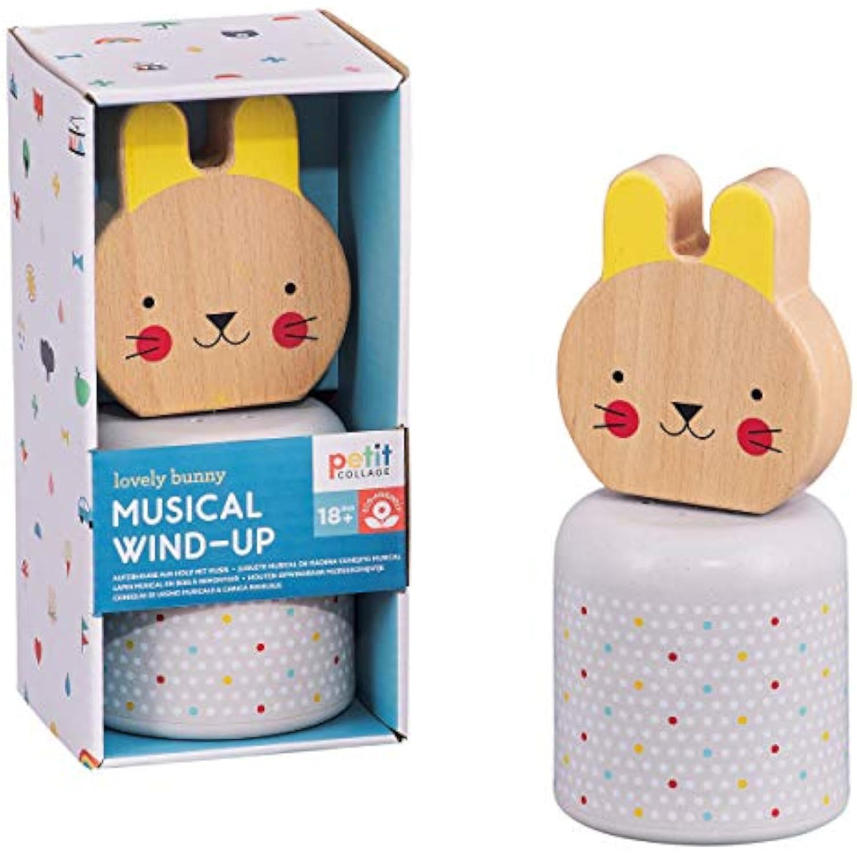 Petit Collage Baby Wooden Wind-Up Musical Toy Bunny – Cute Animal Toy for Ages - The Hungry Bookworm & Speedmerchant65