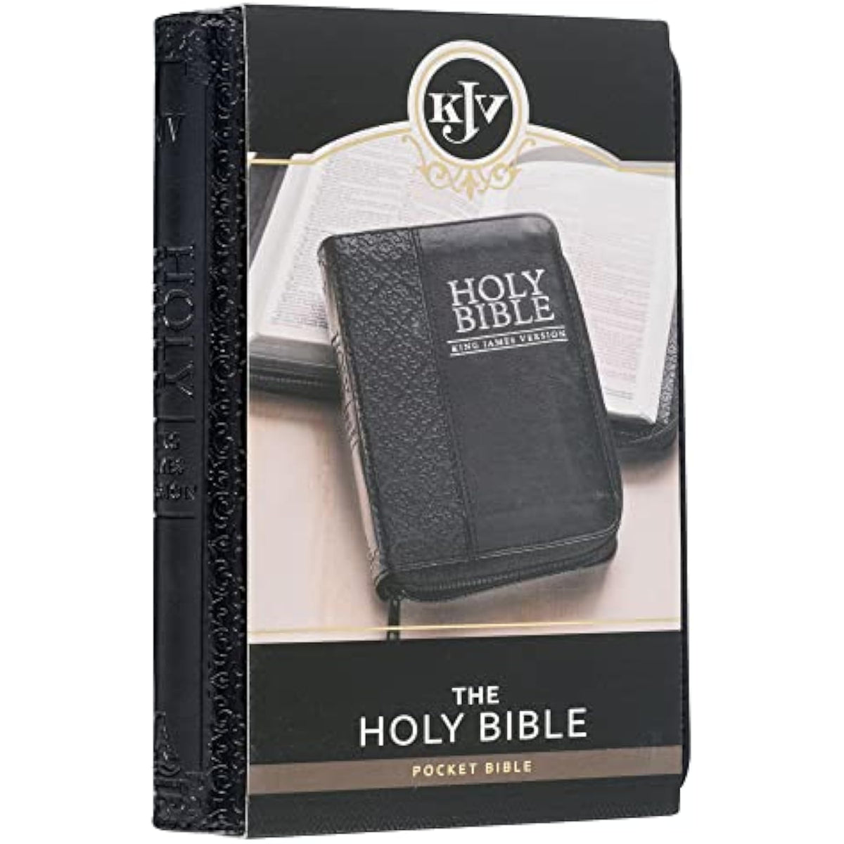 KJV Holy Bible, Mini Pocket Bible – Zippered Black Faux Leather Bible w/Ribbon - The Hungry Bookworm & Speedmerchant65