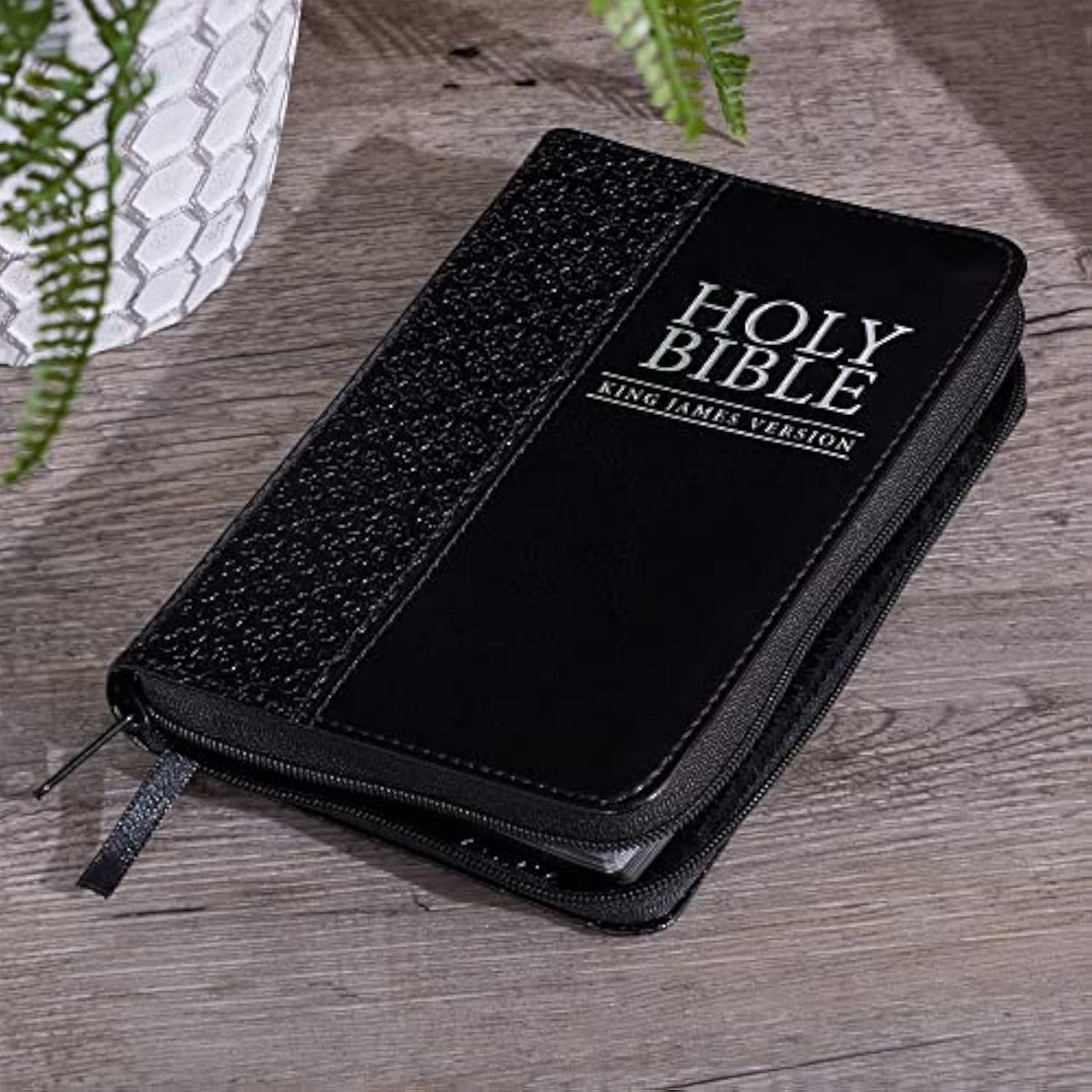 KJV Holy Bible, Mini Pocket Bible – Zippered Black Faux Leather Bible w/Ribbon - The Hungry Bookworm & Speedmerchant65