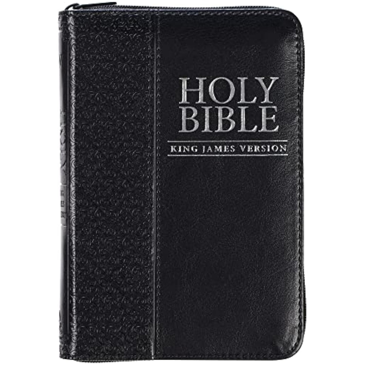 KJV Holy Bible, Mini Pocket Bible – Zippered Black Faux Leather Bible w/Ribbon - The Hungry Bookworm & Speedmerchant65
