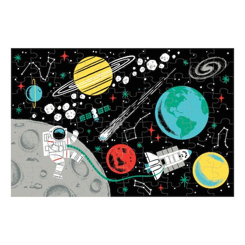 Mudpuppy Outer Space Glow-in-the-Dark Puzzle, 100 Pieces, 18”x12”, Made for Kids - The Hungry Bookworm & Speedmerchant65