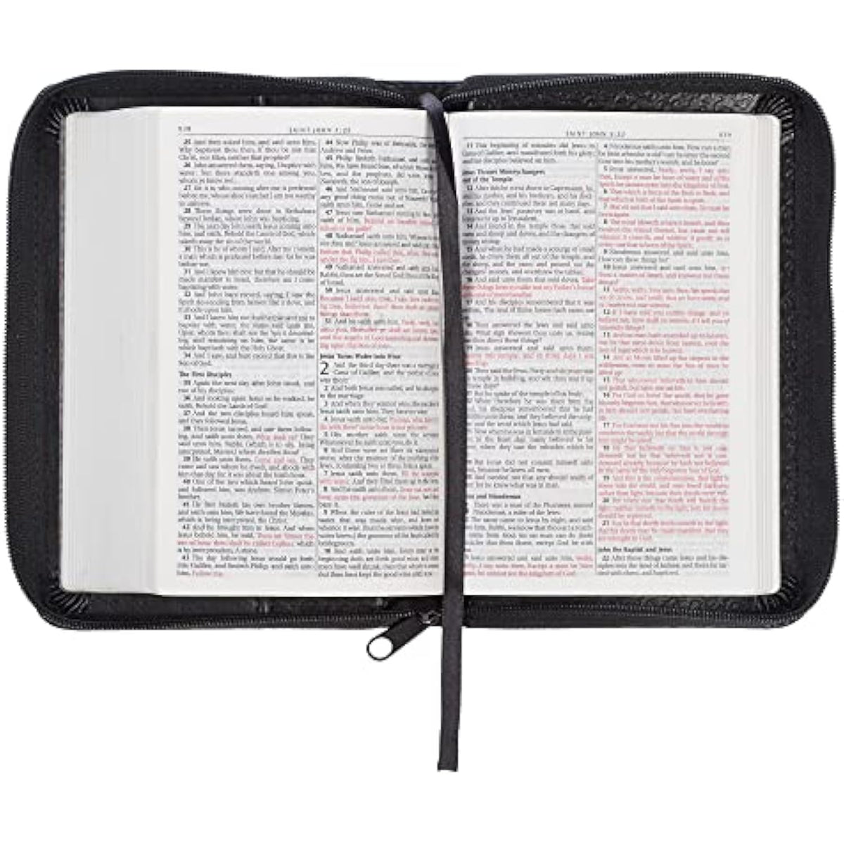 KJV Holy Bible, Mini Pocket Bible – Zippered Black Faux Leather Bible w/Ribbon - The Hungry Bookworm & Speedmerchant65