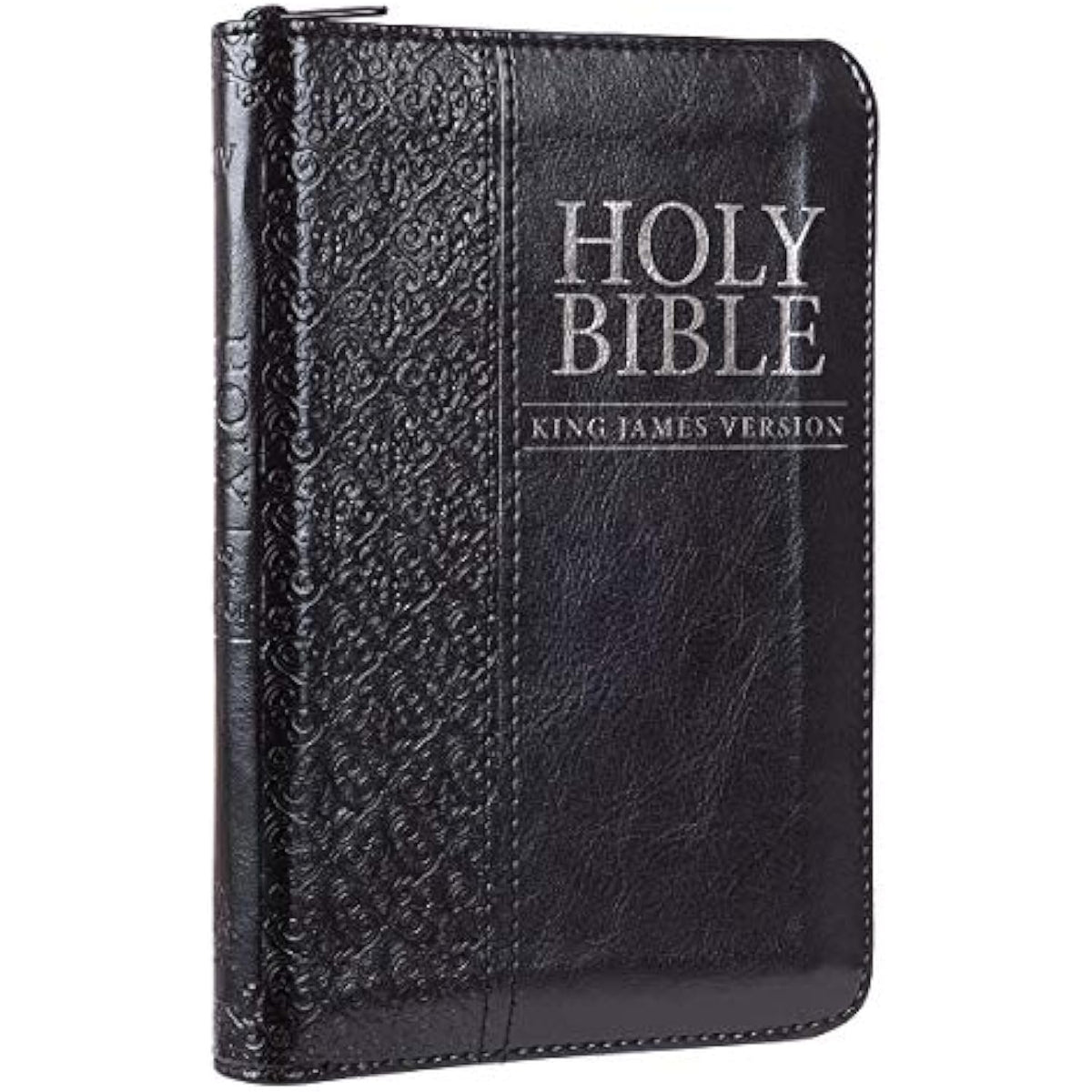 KJV Holy Bible, Mini Pocket Bible – Zippered Black Faux Leather Bible w/Ribbon - The Hungry Bookworm & Speedmerchant65