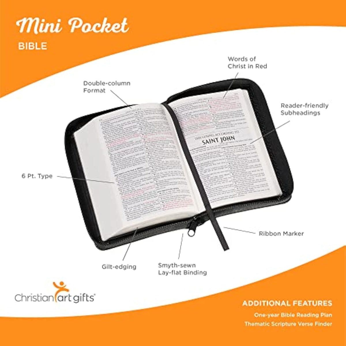 KJV Holy Bible, Mini Pocket Bible – Zippered Black Faux Leather Bible w/Ribbon - The Hungry Bookworm & Speedmerchant65