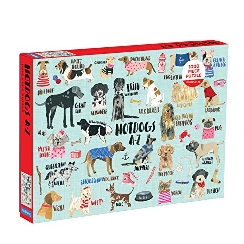Mudpuppy Hot Dogs A-Z Puzzle, 1,000 Piece Dog Jigsaw Puzzle, 27”x20”, Perfect - The Hungry Bookworm & Speedmerchant65