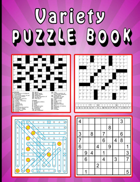 Variety Puzzle book: Large print Puzzle book! Soduko , word search , CodeWord and CrossWord 111 pages