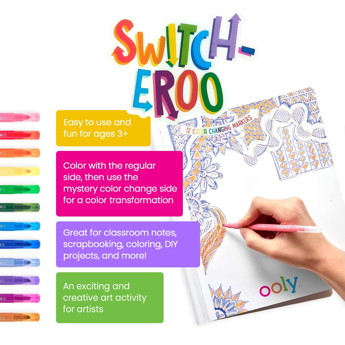 Ooly, Switch-eroo Double Sided Color Changing Markers, Drawing and Coloring Tool - The Hungry Bookworm & Speedmerchant65