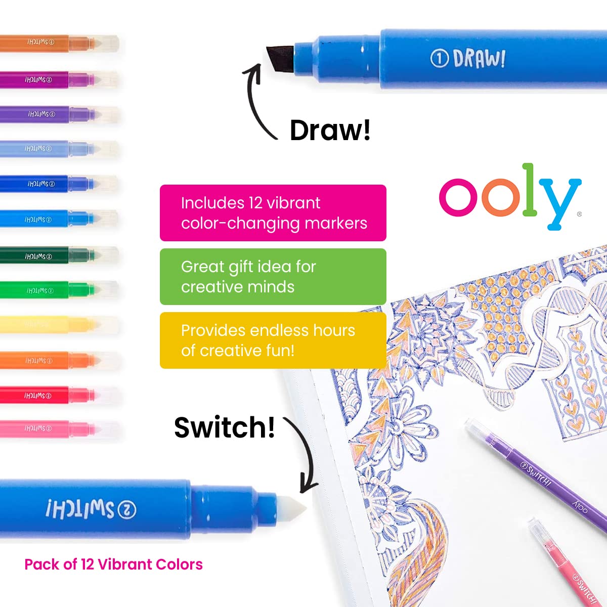 Ooly, Switch-eroo Double Sided Color Changing Markers, Drawing and Coloring Tool - The Hungry Bookworm & Speedmerchant65