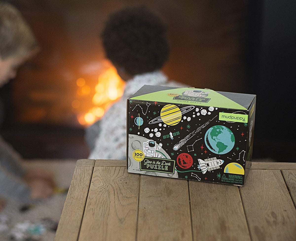 Mudpuppy Outer Space Glow-in-the-Dark Puzzle, 100 Pieces, 18”x12”, Made for Kids - The Hungry Bookworm & Speedmerchant65