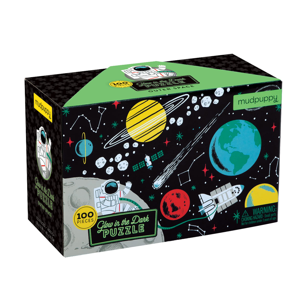 Mudpuppy Outer Space Glow-in-the-Dark Puzzle, 100 Pieces, 18”x12”, Made for Kids - The Hungry Bookworm & Speedmerchant65
