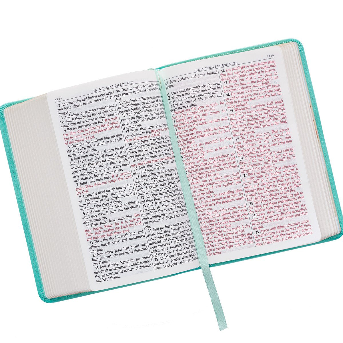 KJV Holy Bible, Compact Large Print Faux Leather Red Letter Edition - Ribbon Marker, King James Version, Robin's Egg Blue (KJV Compact LP Editions) - The Hungry Bookworm & Speedmerchant65