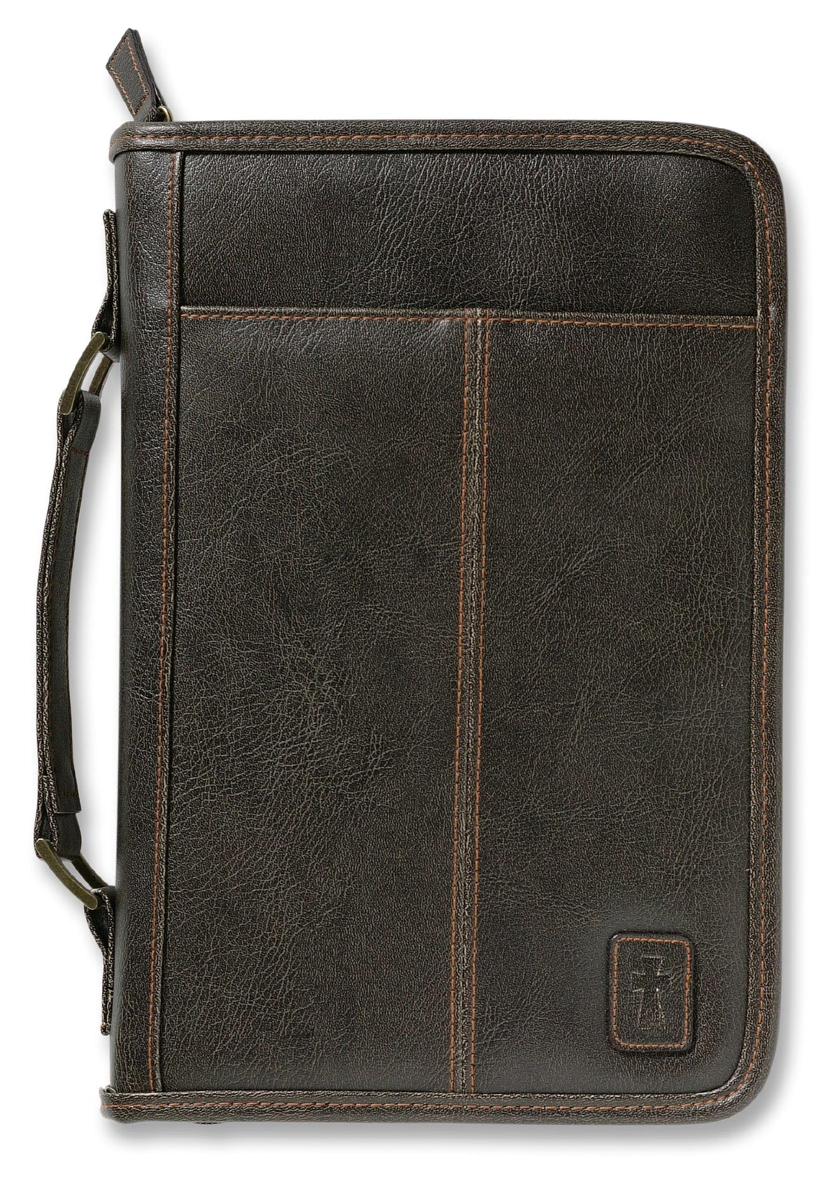 Aviator Bible Cover, Zippered, with Handle, Leather Look, Brown, Large
