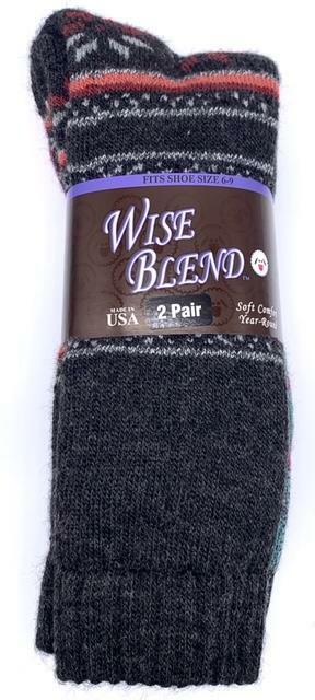 WISE BLEND Premium Ladies Extra Fine Merino Wool blend socks -2 Pair Assorted