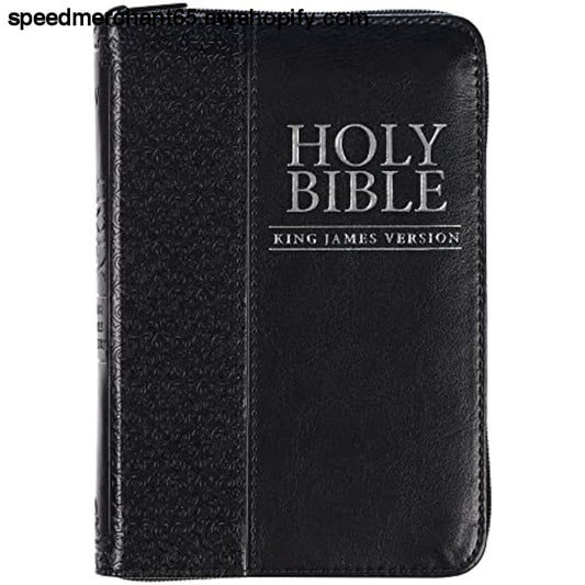 KJV Holy Bible Mini Pocket – Zippered Black Faux Leather