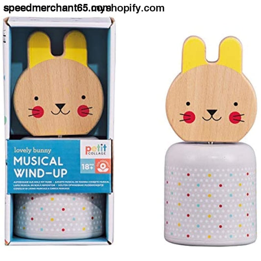 Petit Collage Baby Wooden Wind-Up Musical Toy Bunny – Cute