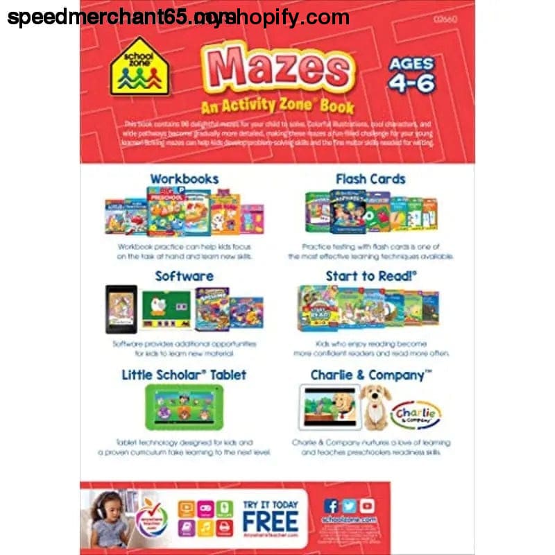 School Zone - Mazes Workbook - 96 Pages Ages 4 to 6